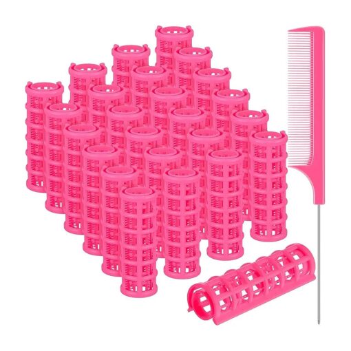 24 Pieces Hair Roller, Small Size Plastic Hair Rollers Hair Curlers with Steel Pintail Comb for Short Hair Long Hair Hairdressing Styling Tools ( 0.59 x 2.28 Inch, Pink )