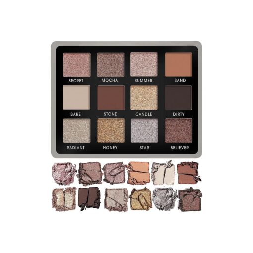 Lamora Nude Neutral Eyeshadow Palette - 12 Natural Highly Pigmented Shimmer & Matte Shades - Travel Size Makeup Palette with Mirror