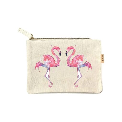 Eco Zipper Pouch Stylish Printed, Traveler Organizer, Cosmetic Small Makeup, Students BTS Organization Bag - 22 Pattern options ( Flamingo )