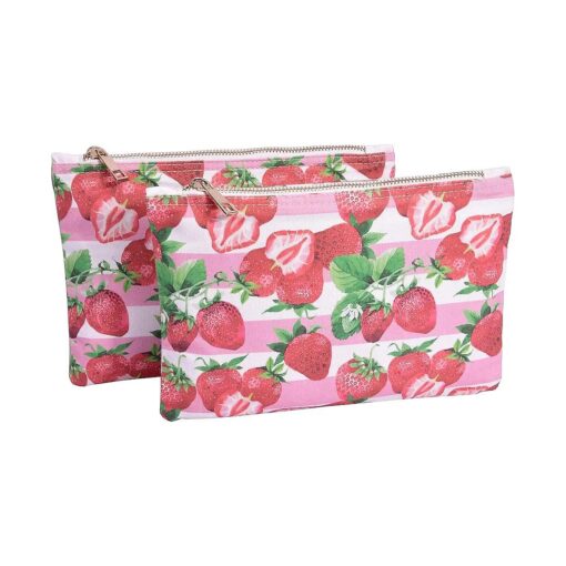 DEMOMENT Makeup Bag Canvas Purse Zipper Cosmetic Pouch Small Travel Toiletry Organizer for Women - Cute Strawberry