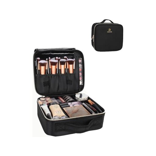 MONSTINA Makeup Train Cases, Professional Travel Makeup Bag, Portable Organizer Storage Bag for Cosmetics Makeup Brushes Toiletry Travel Accessories Black Small