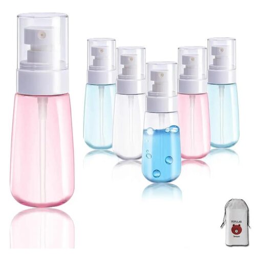 AMORIX 6PCS Spray Bottles Small 100ml 3.4 oz Empty Mini Travel Size Spray Bottle Fine Mist Hairspray Bottle for Essential Oils Refillable Travel Containers for Cosmetic, Perfume + Drawstring Bag