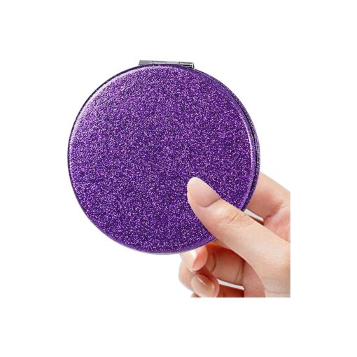 Acedada Pocket Mirror, Compact Mirror, Small Mirror for Purse with Glitter, Portable Travel Makeup Mini Mirror, Folding Handheld 2-Sided 1x/2x Magnifying Compact Mirror for Women Girls Gift - Purple