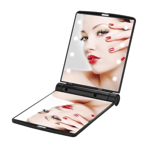 YUSONG Makeup Mirror, Compact Mirror Travel Folding with Lights, Portable Handheld Mini Pocket for Purse Size Mirrors Women ( Black )