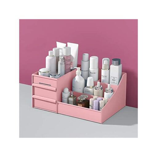 SITAKE Makeup Organizer Storage Box, Small Cosmetic Dresser Organizer for Skincare, Creams, Lipstick, Toners And Lotion, Cute Bedroom Bathroom Organizer Drawers Countertop for Women and Girls ( Pink )