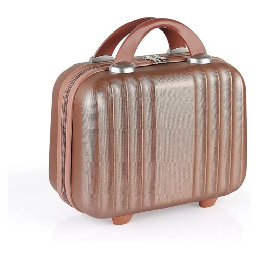 Mini Hard Shell Polychrome Cosmetic Case Luggage, Small Travel Portable Carrying Case Suitcase for Makeup ( Rose Gold-1 )