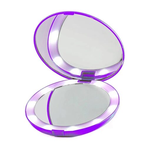 Pop Sonic LED Compact Portable Makeup Mirror for Purse, Handbag & Pocket, Travel Makeup Mirror with 1X & 5X Magnification, 5" Folding Mirror - Purple