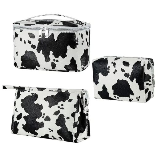 Makeup Bag Set Cosmetic Bag 3 Pieces Small Makeup Bags for Women with Cow Animal Milk Mini Cute style Travel Pouch Bags