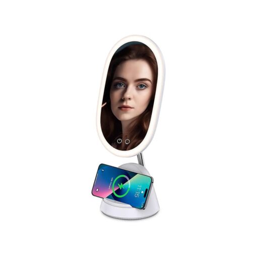 WILIT Vanity Mirror with Lights, Lighted Makeup Mirror with Detachable Magnification Mirror, 8.27 Inch 72 Premium LED Lights, 3 Colors 3 Levels Brightness Desk Cosmetic Mirror with Wireless Charger