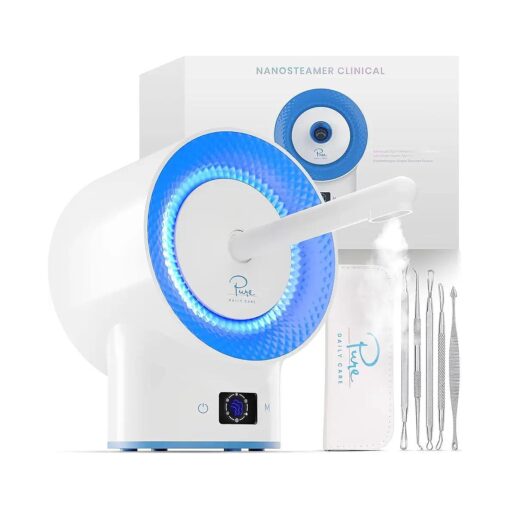 NanoSteamer Clinical - 10-in-1 Smart Steam Dermatologist Grade Ionic Facial Steamer with 2 Multi-Position Steam Nozzles - Digital LCD Screen - Extraction Set - 6 Pre-Programmed Professional Modes