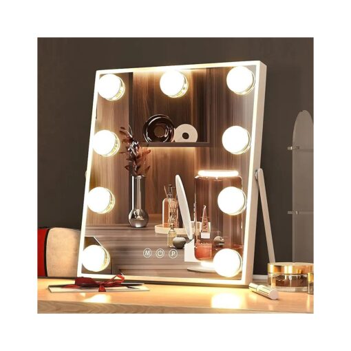 Manocorro 9 LED Bulbs Hollywood Vanity Mirror with Lights, Hollywood Makeup Mirror, Small Vanity Lighted Mirror with 3 Color Lighting Modes, Smart Touch Control, Plug in Light Up, White