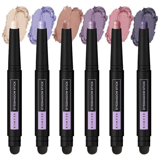 KIMUSE 6PCS Shimmer Cream Eyeshadow Stick, Brightener Eyeshadow Pencil Crayon, Waterproof Eye Shadow Stick Sets with Crease-proof, Smudge-proof and Long Lasting Eye Shadow Make Up