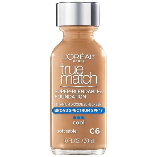 L'Oreal Paris Makeup True Match Super-Blendable Liquid Foundation, Soft Sable C6, 1 Fl Oz,1 Count