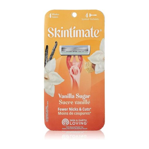 Skintimate Warm Vanilla Sugar Disposable Razor for Women, Gently Exfoliates, Four Blades are Designed to Prevent Nicks and Cuts, 3 Count ( Pack of 1 )