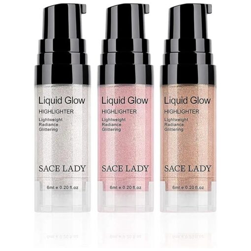 SACE LADY 3 Pack Liquid Highlighter Makeup Set Shimmer And Shine Ultra-Smooth Radiant Illuminator Kit For Face Cheekbone Body Glow Bronzer Glitter Illuminating Highlighters Makeups ( 3x6ml/0.2Fl Oz )