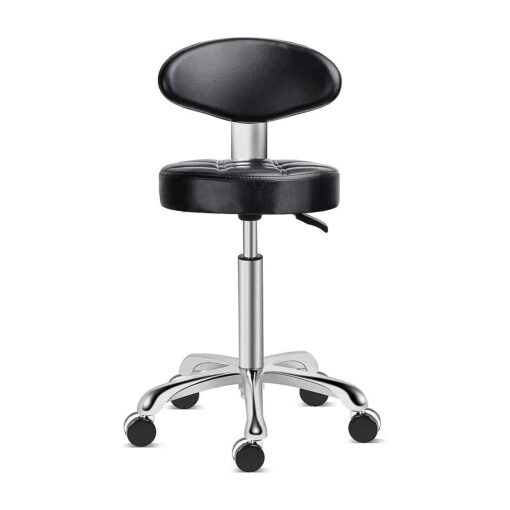 Rolling Stool Salon Chair with Smooth-Rolling Wheels 360-degree Swivel Seat Heavy Duty Hydraulic Height Adjustable High Barber Cutting Stools ( Black, with Backrest )