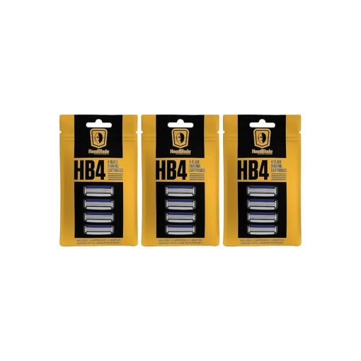 HeadBlade Men 's HB4 Refill Shaving Razor Blades - 4 Stainless Steel Blades for No Tugging or Pulling, Shave Less, Works for Face, Body, and Scalp ( 12 Blades ) 3 Pack