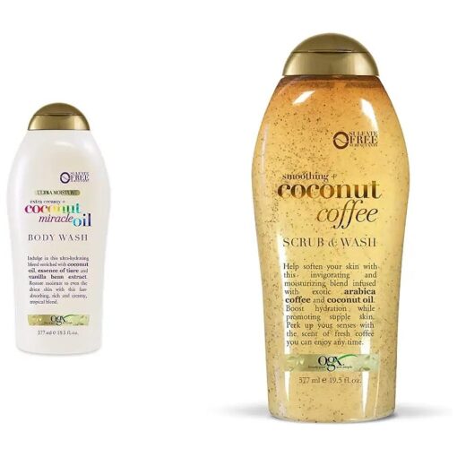 OGX Extra Creamy + Coconut Miracle Oil Ultra Moisture Body Wash, 19.5 Fl Oz Coffee Scrub and Wash, Coconut 19.5 Fl Oz