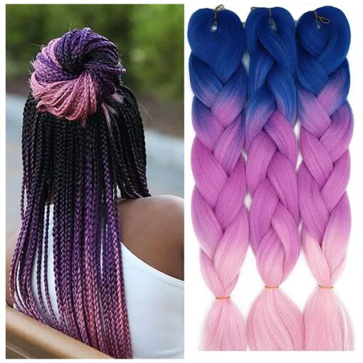 Braidig Hair Extensions for Women Ombre Jumbo Braids 24inch 3pieces 300g/pack Heat Resistent Synthetic Hair for Braiding Twists Crochet Braiding, Blue/Purple/Pink