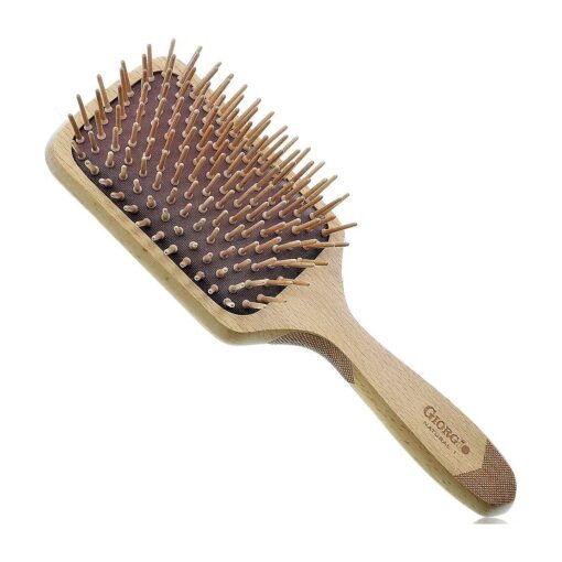 Giorgio Eco Friendly Wooden Bristle Hairbrush - Large Detangling Brush and Hair Growth Brush for Thick or Long Hair - Paddle Hair Brush Made with Anti Static Beechwood, Silicone Massage Cushion