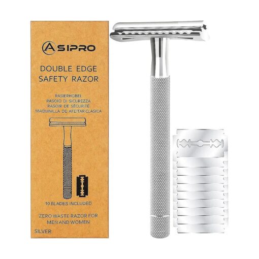 Double Edge Safety Razor for Men & Women with 10 Double Edge Safety Razor Blades Long Handle Metal Razor Double Edge Razor Safety Razor Kit Single Blade Razors for Women & Men Eco-Friendly