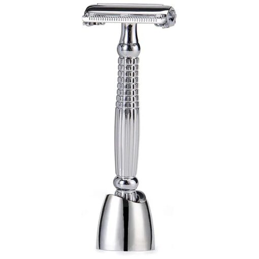 BAILI Butterfly Open TTO Double Edge Safety Razor Long Handle Wet Shaving for Men Women with 5 Platinum Blades and Stand BD279L