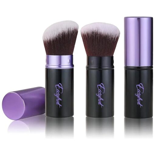 Retractable Kabuki Makeup Brushes 2 Pcs Blush Brushes Set Portable Powder Brushes with Flat and Angled Top for Liquid Cream Cosmetics Travel, ( violet )