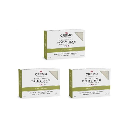 Cremo Exfoliating Body Bars Sage & Citrus - A Combination of Lava Rock and Oat Kernel Gently Polishes While Shea Butter Leaves Your Skin Feeling Smooth and Healthy ( Pack of 3 )