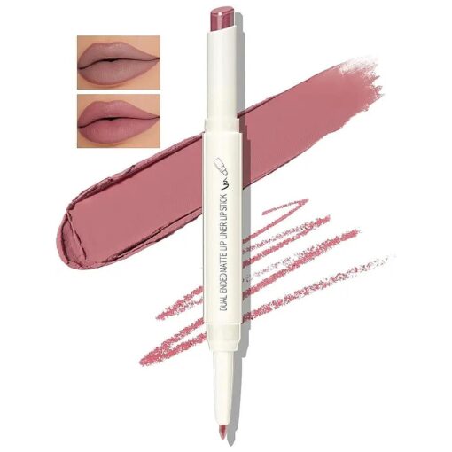 Boobeen Double-ended Lipstick Lip Liner Makeup Velvet Lipgloss Lipstick, Creamy Lip Pencil for Women Matte Long-lasting Matte Satin Finish, Nourishing and Non-fading