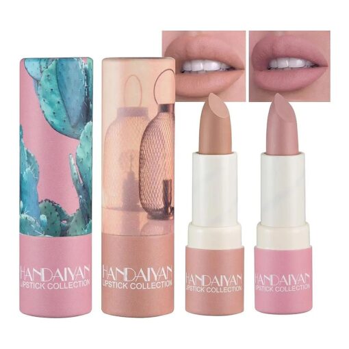 2 Colors Nude Matte Lipstick, Summer Nudes Velvety Paper Tube Lip Gloss Makeup Set,24 Hour Superstay Long Lasting Waterproof Non-Stick Cup Not Fade, Nude Lipstick Set for Women