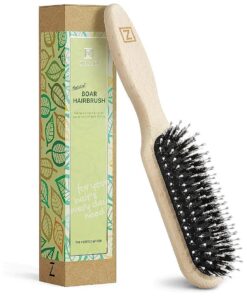 Natural Boar Bristle Hair Brush for Women, Men, Kids ; Dry and Wet Detangling Hair Brush Gently Enhances Shine, Smooths Frizz and Prevents Breakage in Fine and Straight, Thick and Curly Hair ( long )