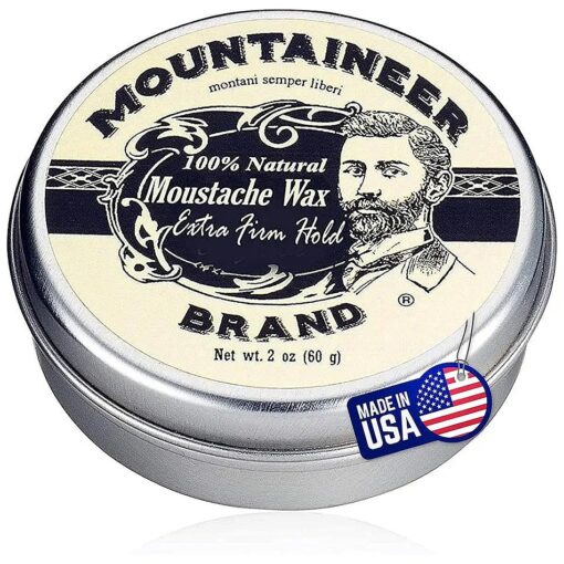 Mountaineer Brand Mustache Wax for Men | 100 % Natural Beeswax and Plant Based Oils | Grooming Beard Moustache Wax Tin | Long-Lasting Extra Firm Hold | Smooth, Condition, Styling Balm | Unscented 2oz