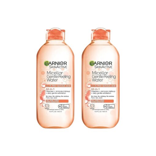 Garnier SkinActive Gentle Peeling Micellar Water with 1 % PHA and Glycolic Acid, Face Exfoliant, Facial Cleanser and Makeup Remover, 2 Pack