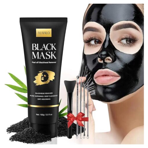 Blackhead Remover Mask Kit, Charcoal Peel Off Facial Mask with Brush and Pimple Extractors, Deep Cleansing for Face Nose Blackhead Pores Acne, For All Skin Types ( 3.5 Fl.oz )