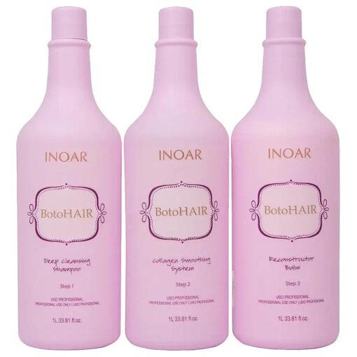 Inoar - BotoHair Deep Cleansing Shampoo, Collagen Soothing System and Reconstructor Balm, Vegan Hair Product, Anti Frizz, Keratin, Reduce Volume, Designed for Men and Women ( 33.8 Ounces, 3 Bottles )