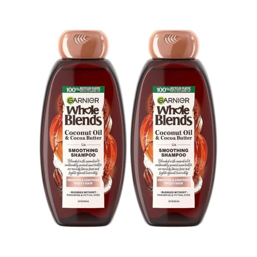 Garnier Whole Blends Coconut Oil & Cocoa Butter Smoothing Shampoo for Frizzy Hair, 22 Fl Oz, 2 Count ( Packaging May Vary )