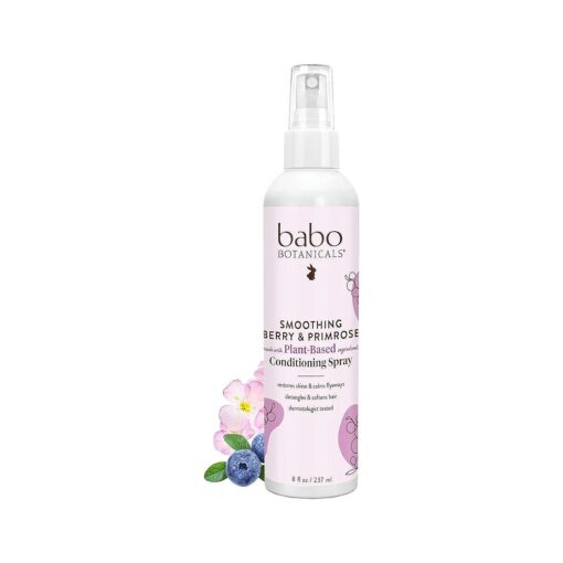 Babo Botanicals Smoothing Berry Conditioning Spray - Detangling & Nourishing - Eliminates Frizz & Prevents Static - Evening Primrose Oil - Non-Aerosol - For all ages - Light Berry Fragrance