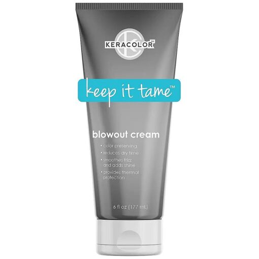 KERACOLOR Blowout Smoothing Cream for Hair - Color Preserving Heat Protectant for Hair - Reduces Dry Time - Smoothes Frizz & Adds Shine, 6 fl oz