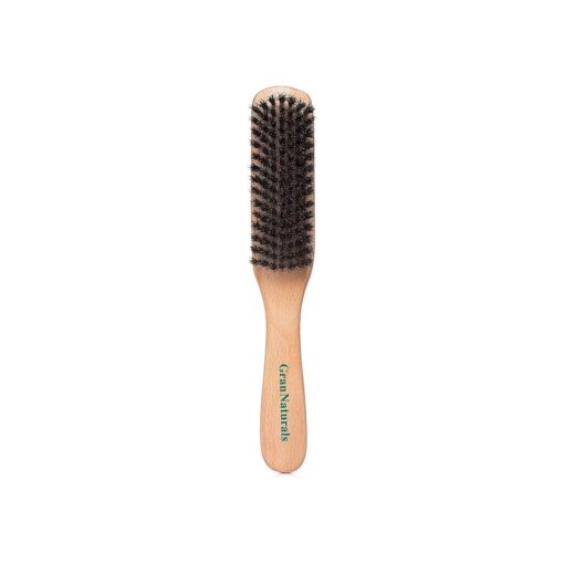 GranNaturals Boar Bristle Slick Back Hair Brush - Soft/Medium Smoothing Hairbrush to Style, Polish, & Lay Hair Down Flat to Create a Sleek Frizz Free Hairstyle for Women and Men - Wooden Handle