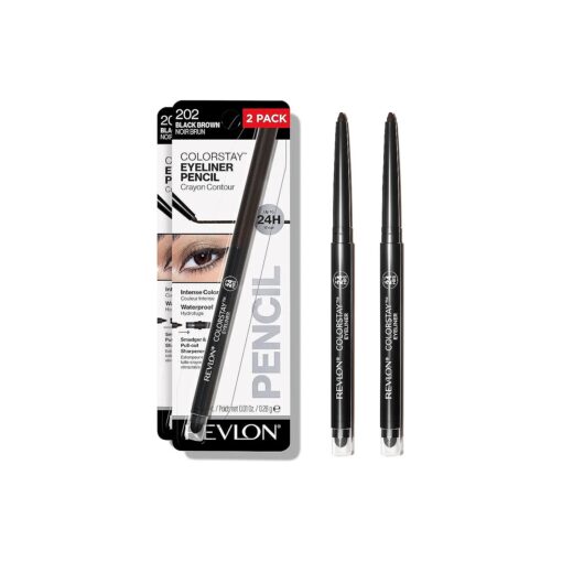 Revlon Pencil Eyeliner, ColorStay Eye Makeup with Built-in Sharpener, Waterproof, Smudge-proof, Longwearing with Ultra-Fine Tip, 202 Black Brown, 2 Pack