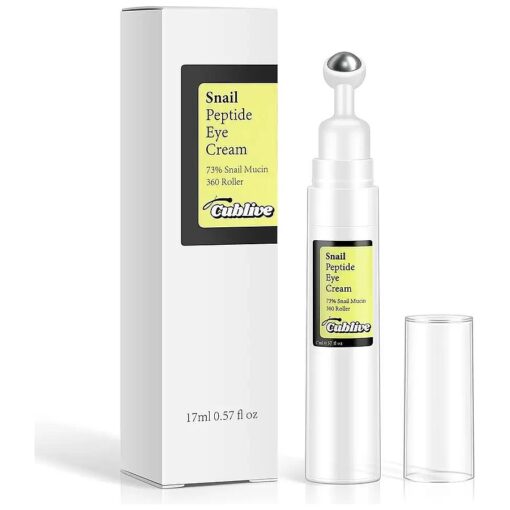 Snail Peptide Eye Serum and Under Eye Roller Cream for Dark Circles and Puffiness, Niacinamide and Snail Mucin Eye Cream with 360deg Massage Ball Reduce Wrinkles and Fine Lines