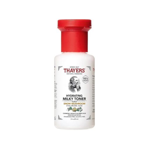 Thayers Milky Hydrating Face Toner with Snow Mushroom, Hyaluronic Acid and Elderflower, Dermatologist Recommended Gentle Alcohol Free Facial Skincare for Dry and Sensitive Skin, Paraben Free, 3 FL oz