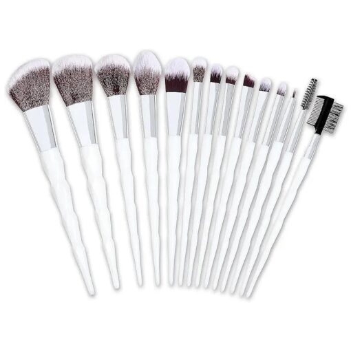 Nicole Miller New York 14pc Complete Makeup Brushes Collection with Zipper Bag, Snow Pearl White, Ideal Present or Any Occasions, Great for Beginners to Professionals