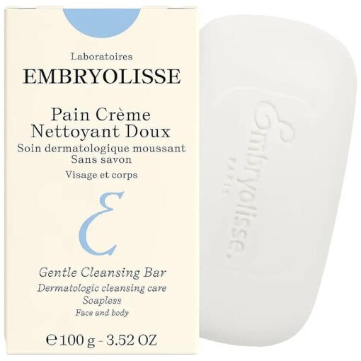 Embryolisse Gentle Cleansing Bar, Soap-Free Facial and Body Cleanser for Dry Skin, Dermatologically Tested, 3.53 oz .