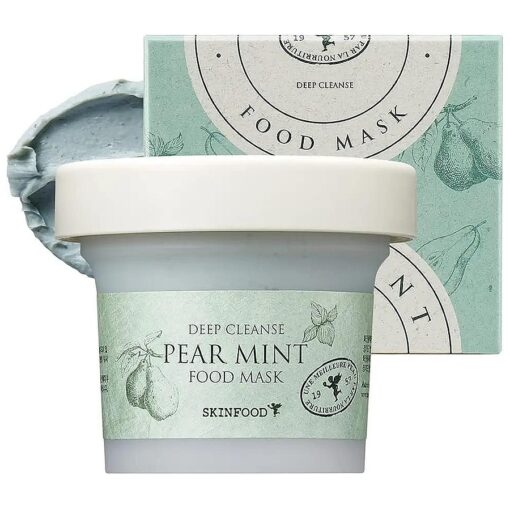 SKINFOOD Mask Pear Mint 120g - Facial Pore Cleanser, Soothing & Hydrating Body Skin - Pore & Sebum Clearing, Cooling Bubbles Scrub Wash Off Face Masks w/Rice Powder - Shower-Proof Texture ( 4.23 oz )