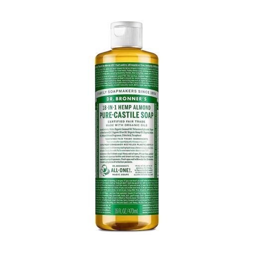 Dr. Bronner 's - Pure-Castile Liquid Soap ( Almond, 16 ounce ) - Made with Organic Oils, 18-in-1 Uses : Face, Body, Hair, Laundry, Pets and Dishes, Concentrated, Vegan, Non-GMO