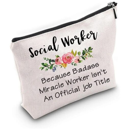 TSOTMO Social Work Appreciation Gift Social Worker Graduation Gift for Woman Because Badass Miracle Worker Makeup Bag