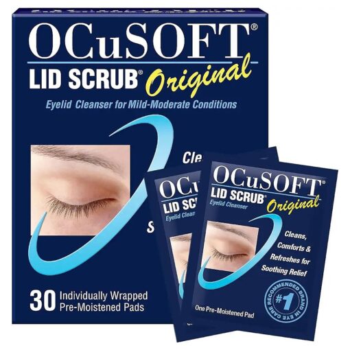 OCuSOFT Lid Scrub Original Eyelid Cleanser - Pre-Moistened Eyelid Wipes for Mild to Moderate Conditions - Eyelid Cleanser to Clean, Comfort & Soothe Irritated Eyelids - 30 Count