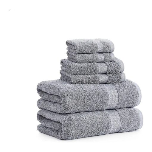 LANE LINEN Grey Bath Towels for Bathroom Set - 100 % Cotton 6 Pc Towels Set, Absorbent Bathroom Towel Set, 2 Bath Towels, 2 Hand Towels, 2 Wash Cloths for Your Body and face - Grey Bath Towels Set