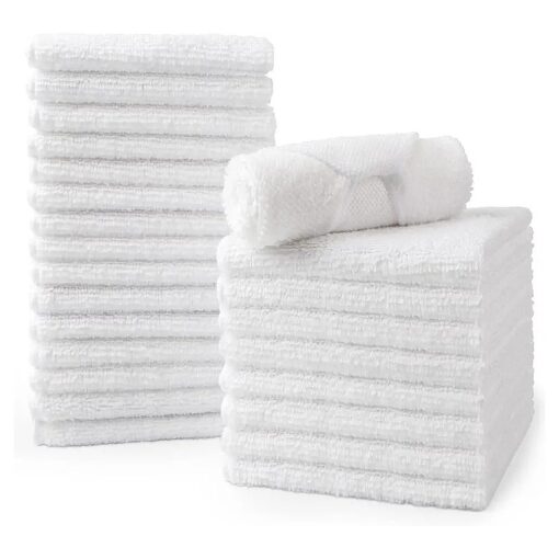 HOMEXCEL Microfiber Washcloths Towel Pack of 24,12" x12" Highly Absorbent and Soft Face Towels Wash Cloths for Bathroom, Gym, Hotel and Spa, Fast Drying Multi-Purpose Cleaning Cloth, White